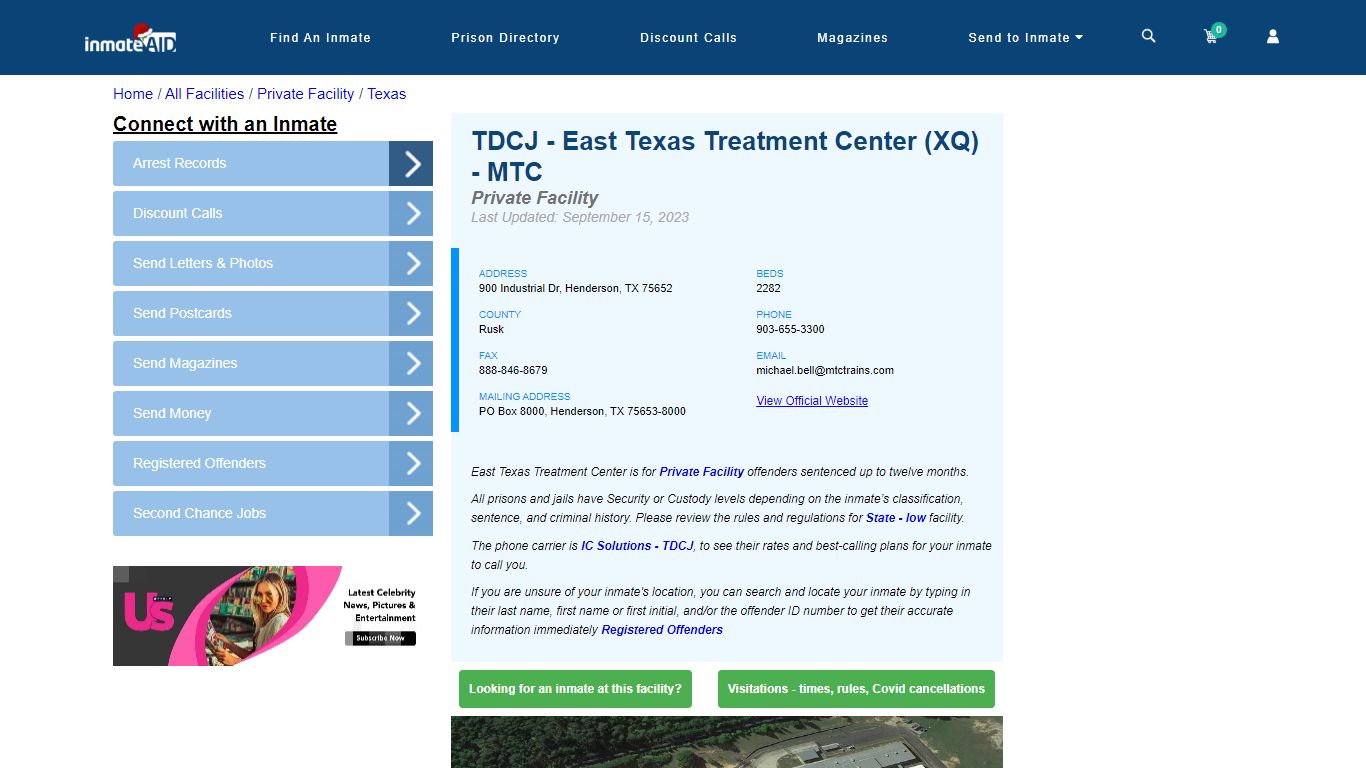TDCJ - East Texas Treatment Center (XQ) - MTC - Inmate Search ...